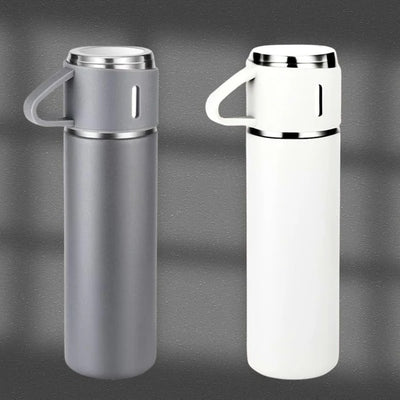 Insulated Vacuum Flask Set -Water Bottle With 3 Cups Gift Set, Thermos Water Bottle For Hot And Cold Drinks - Reusable Stainless Steel Water Bottles For Indoor And Outdoor Activities 500ml