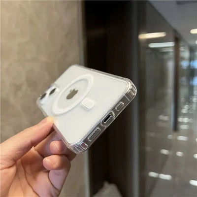 Clear Magnetic Circle Phone Case For iPhone 16 15 14 13 12 11 Pro Max XS XR 8 Plus For Magsafe Magnetic Wireless Charging Cases
