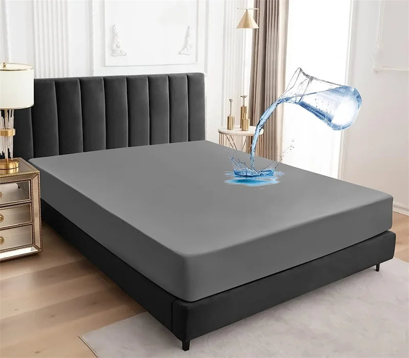 100% Waterproof Mattress Cover Fitted Bed Sheet with Elastic Band Anti-Slip Mattress Protector for Single Double Queen King Bed