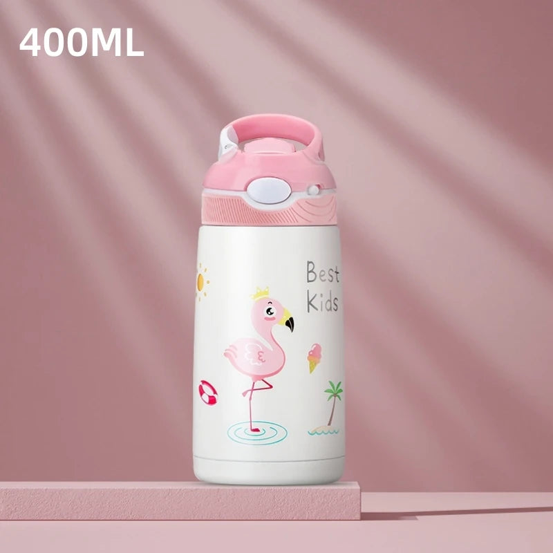 400ML  Kids Water Bottle Cartoon Animal Thermos Mug Baby Duck Billed Straw 316 Stainless Steel Vacuum Flasks Thermos Bottle