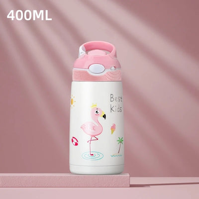 400ML  Kids Water Bottle Cartoon Animal Thermos Mug Baby Duck Billed Straw 316 Stainless Steel Vacuum Flasks Thermos Bottle