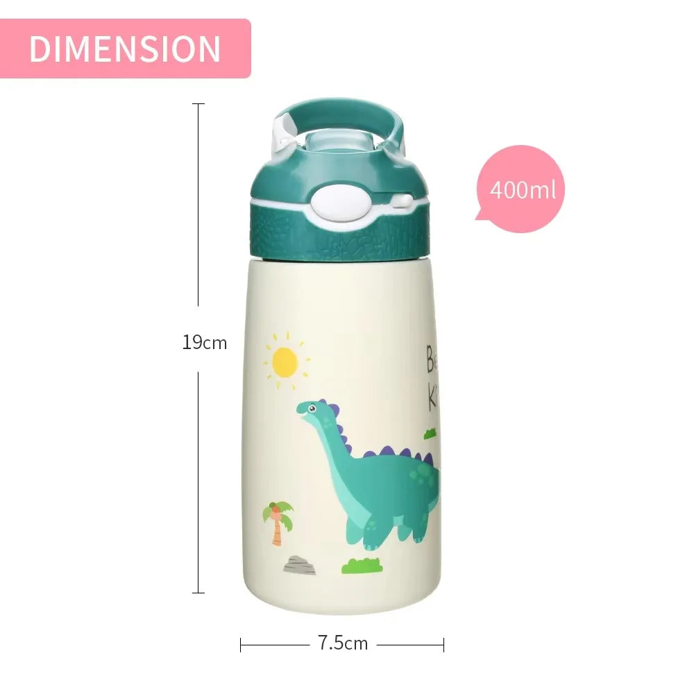 400ML  Kids Water Bottle Cartoon Animal Thermos Mug Baby Duck Billed Straw 316 Stainless Steel Vacuum Flasks Thermos Bottle