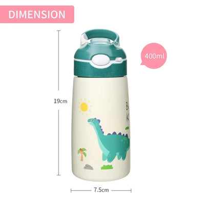 400ML  Kids Water Bottle Cartoon Animal Thermos Mug Baby Duck Billed Straw 316 Stainless Steel Vacuum Flasks Thermos Bottle