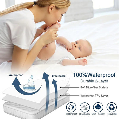 100% Waterproof Mattress Cover Fitted Bed Sheet with Elastic Band Anti-Slip Mattress Protector for Single Double Queen King Bed