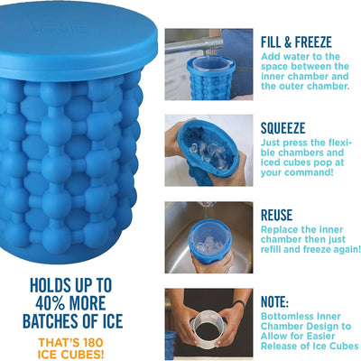 The Original Ice Cube Maker| Holds Up to 180 Ice Cubes | Silicon Bucket | Perfect for Indoor/Outdoor Use | Bottled Beverage Cool