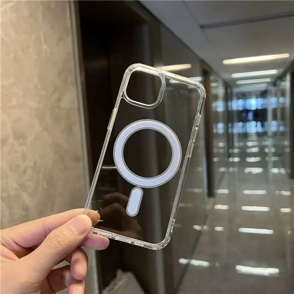 Clear Magnetic Circle Phone Case For iPhone 16 15 14 13 12 11 Pro Max XS XR 8 Plus For Magsafe Magnetic Wireless Charging Cases