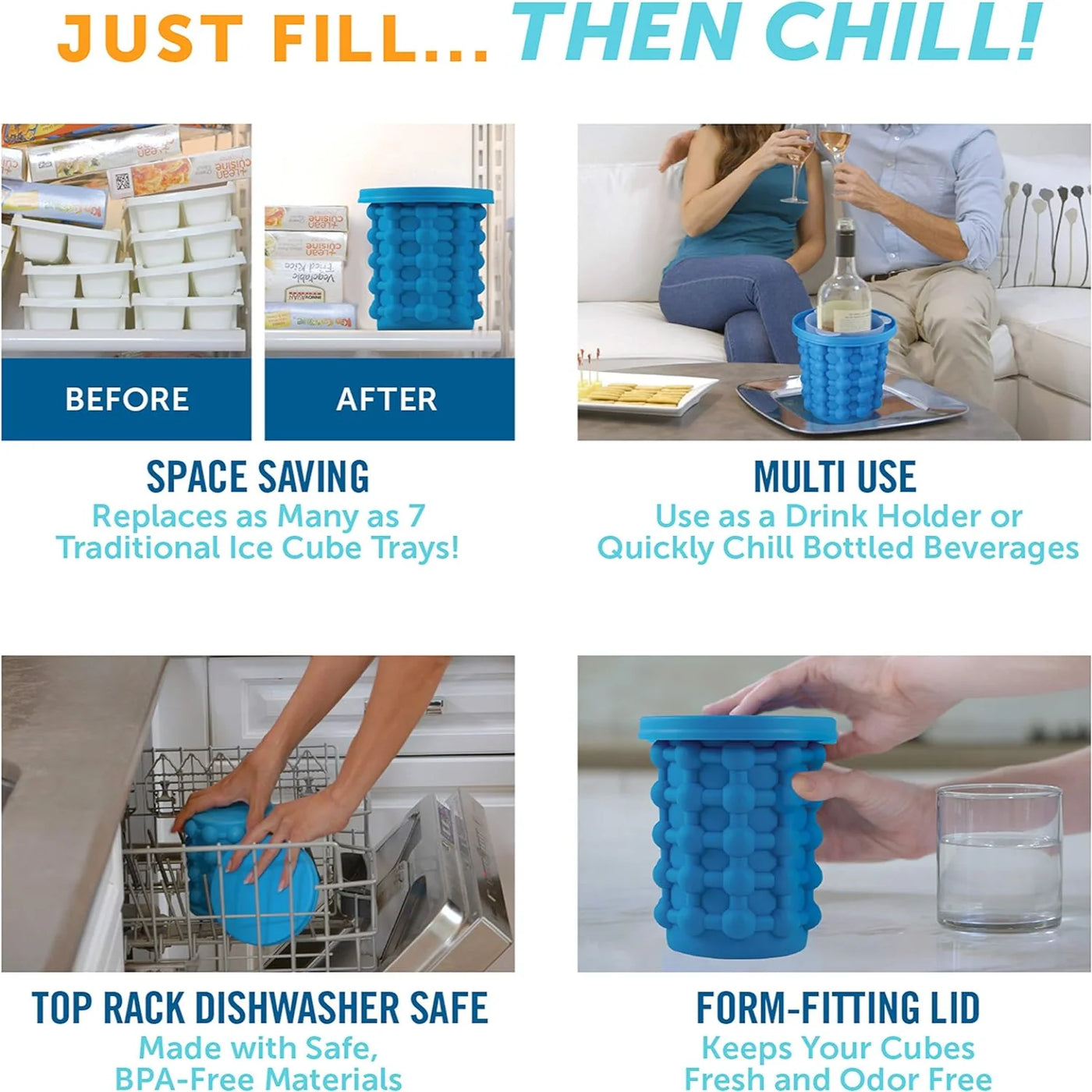 The Original Ice Cube Maker| Holds Up to 180 Ice Cubes | Silicon Bucket | Perfect for Indoor/Outdoor Use | Bottled Beverage Cool