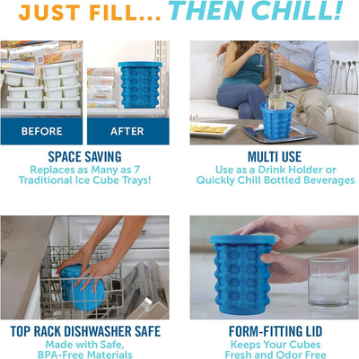 The Original Ice Cube Maker| Holds Up to 180 Ice Cubes | Silicon Bucket | Perfect for Indoor/Outdoor Use | Bottled Beverage Cool