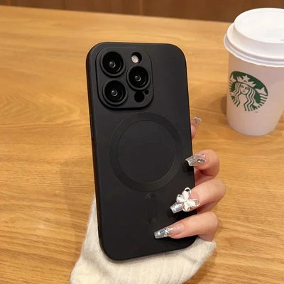 Luxury Magsafe Wireless Charge Phone Case For iPhone 16 15 14 13 12 11 Pro Max XR Soft Magnetic Black Shockproof Silicone Cover