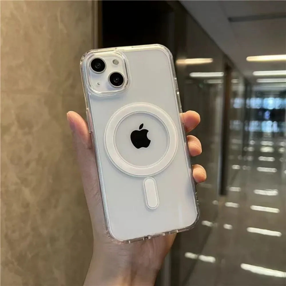 Clear Magnetic Circle Phone Case For iPhone 16 15 14 13 12 11 Pro Max XS XR 8 Plus For Magsafe Magnetic Wireless Charging Cases