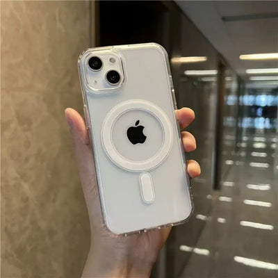 Clear Magnetic Circle Phone Case For iPhone 16 15 14 13 12 11 Pro Max XS XR 8 Plus For Magsafe Magnetic Wireless Charging Cases