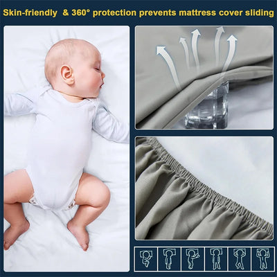 100% Waterproof Mattress Cover Fitted Bed Sheet with Elastic Band Anti-Slip Mattress Protector for Single Double Queen King Bed