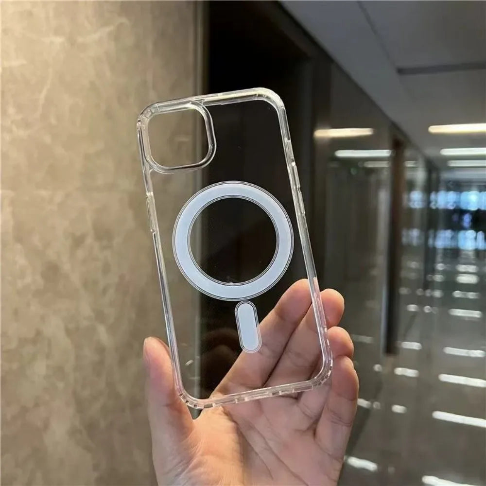 Clear Magnetic Circle Phone Case For iPhone 16 15 14 13 12 11 Pro Max XS XR 8 Plus For Magsafe Magnetic Wireless Charging Cases