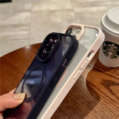 Luxury Magsafe Wireless Charge Phone Case for iPhone 16 15 14 Plus 13 12 11 Pro Max Mini Magnetic Soft Bumper Transparent Cover
