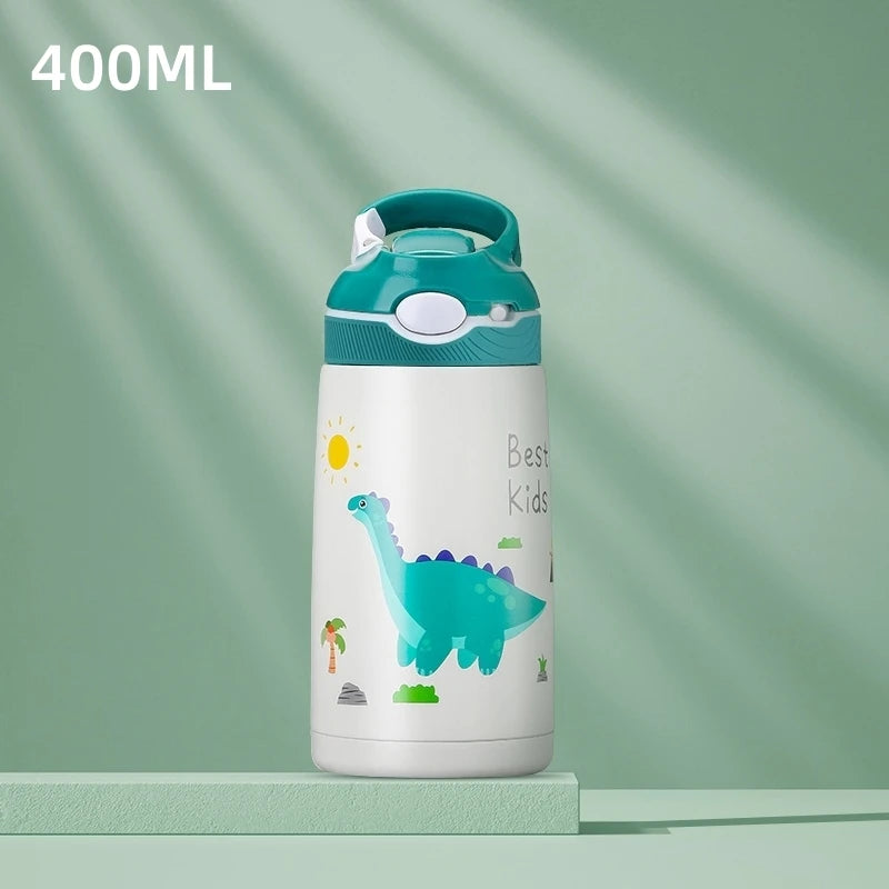 400ML  Kids Water Bottle Cartoon Animal Thermos Mug Baby Duck Billed Straw 316 Stainless Steel Vacuum Flasks Thermos Bottle