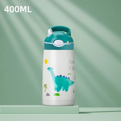 400ML  Kids Water Bottle Cartoon Animal Thermos Mug Baby Duck Billed Straw 316 Stainless Steel Vacuum Flasks Thermos Bottle