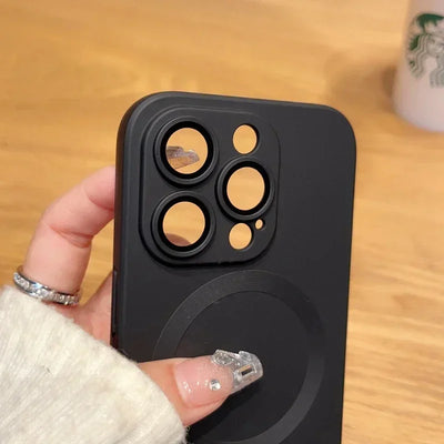 Luxury Magsafe Wireless Charge Phone Case For iPhone 16 15 14 13 12 11 Pro Max XR Soft Magnetic Black Shockproof Silicone Cover