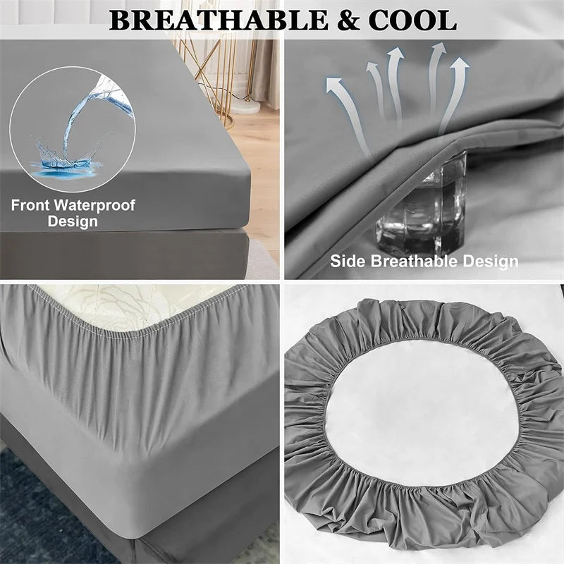100% Waterproof Mattress Cover Fitted Bed Sheet with Elastic Band Anti-Slip Mattress Protector for Single Double Queen King Bed